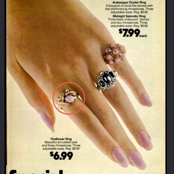 Avon Fire Flower 1972 Faux Opal Leaf Gold Tone Adjustable Ring Sz 5.5 To 6.5 - Picture 8 of 10